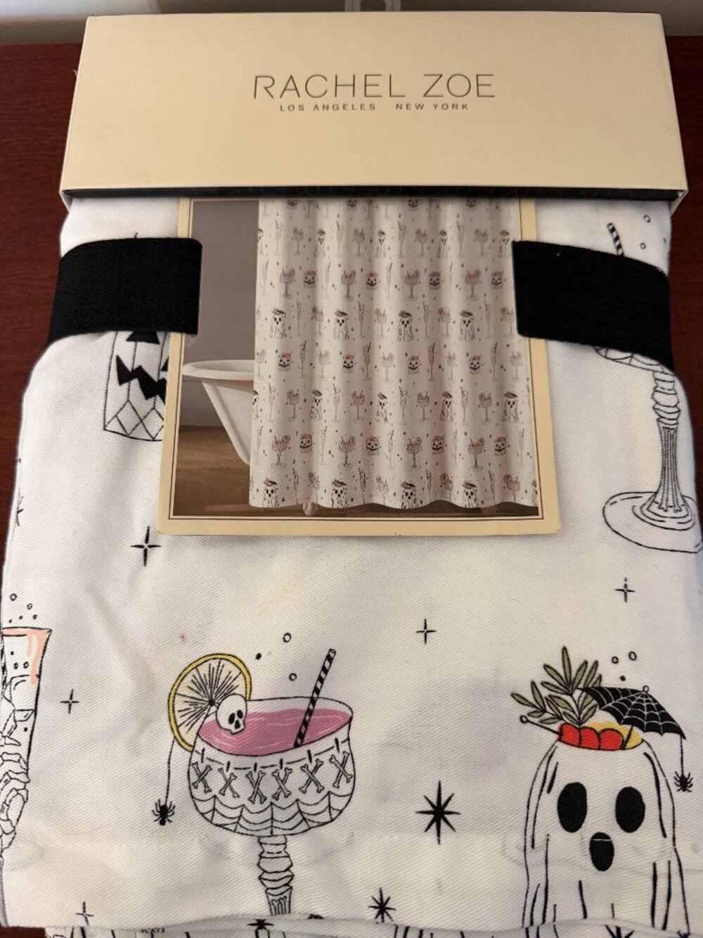 Rachel Zoe Halloween Fabric Shower Curtain Ghosts & Margaritas White 72 x 72